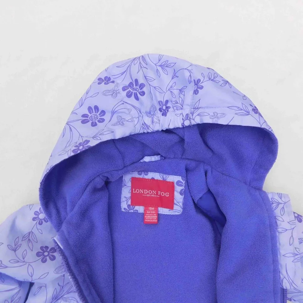 London Fog 18m Pretty Lavender Floral Fleece-Lined Hooded Jacket - Picture 2 of 3